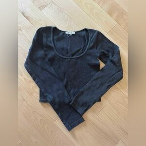 Zara Dark Grey Ribbed Scoop Neck Crop Top